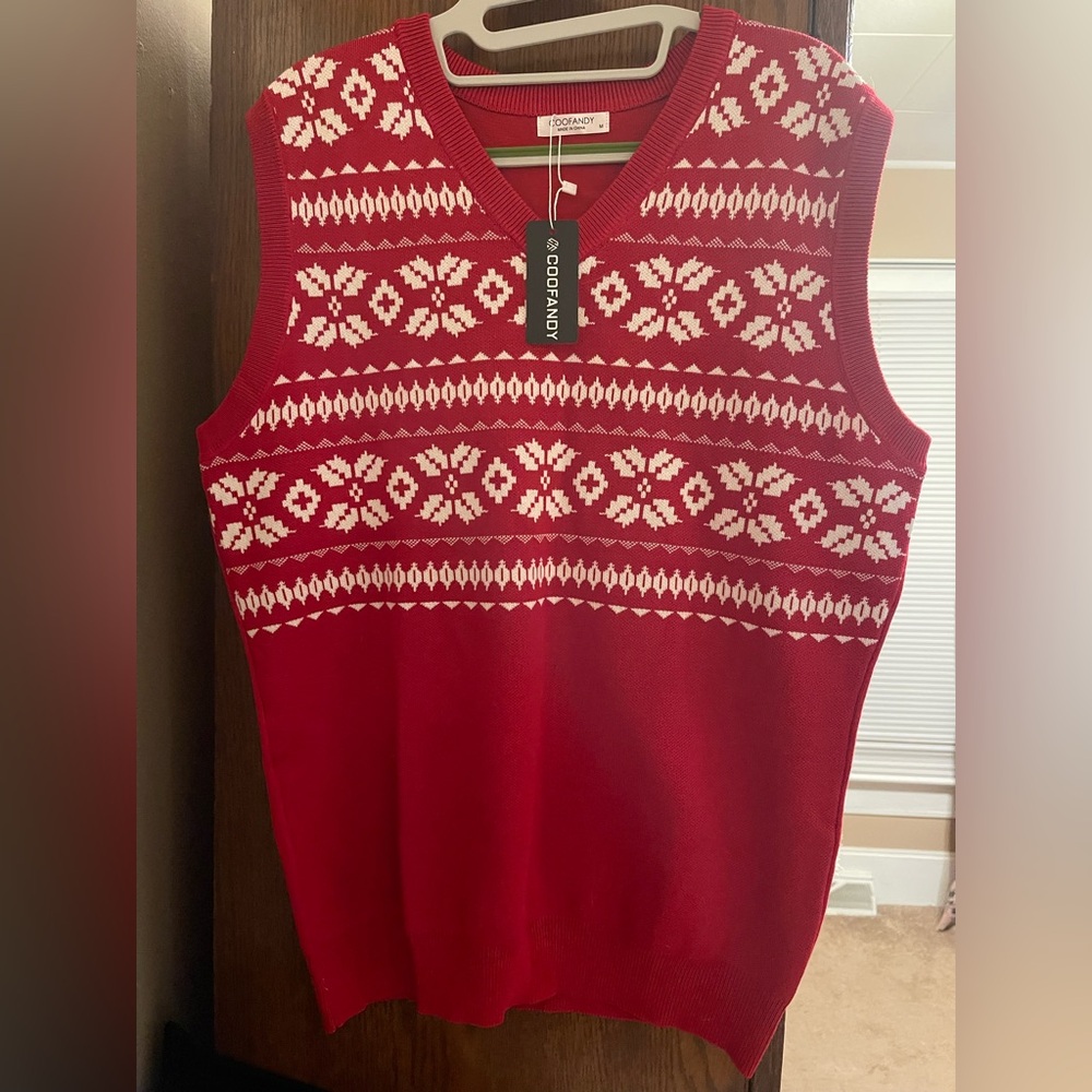 Men's Red Patterned Sweater Vest